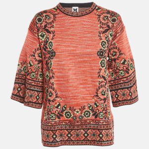 m missoni pink floral pattern knit top l