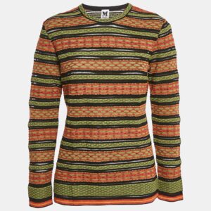 m missoni green/black patterned knit long sleeve top l