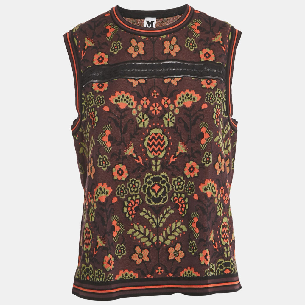 M Missoni Burgundy Floral Pattern Knit Sleeveless Top L