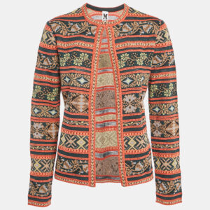 m missoni teal green/orange floral pattern knit cardigan m