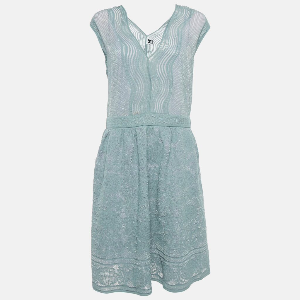 M Missoni Blue Lurex Sea Shell Knit Flared Short Dress M