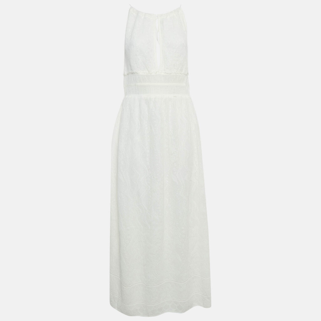 M Missoni White Patterned Knit Sleeveless Long Dress L