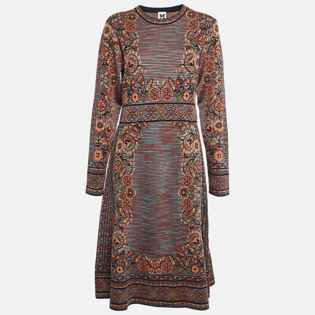 M Missoni Patterned Knit Long Sleeve Midi Dress L