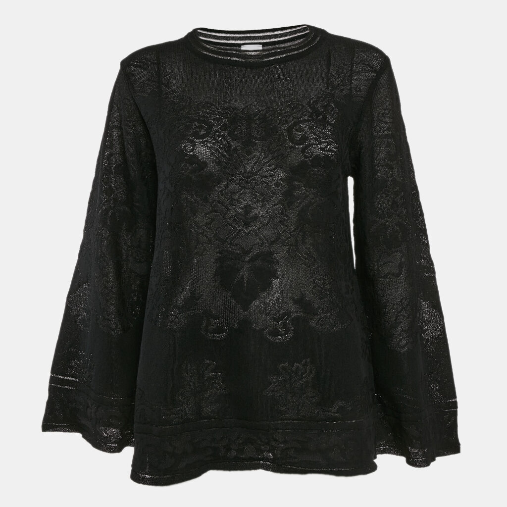M Missoni Black Textured Knit Sheer Long Sleeve Top S