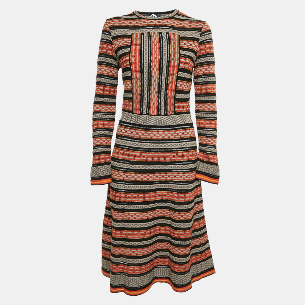 M Missoni Multicolor Stripe Patterned Knit Midi Dress L