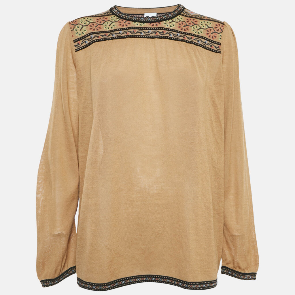 luxury-women-m-missoni-new-clothes-p1136285-001 M Missoni Brown Wool Knit Long Sleeve Top S