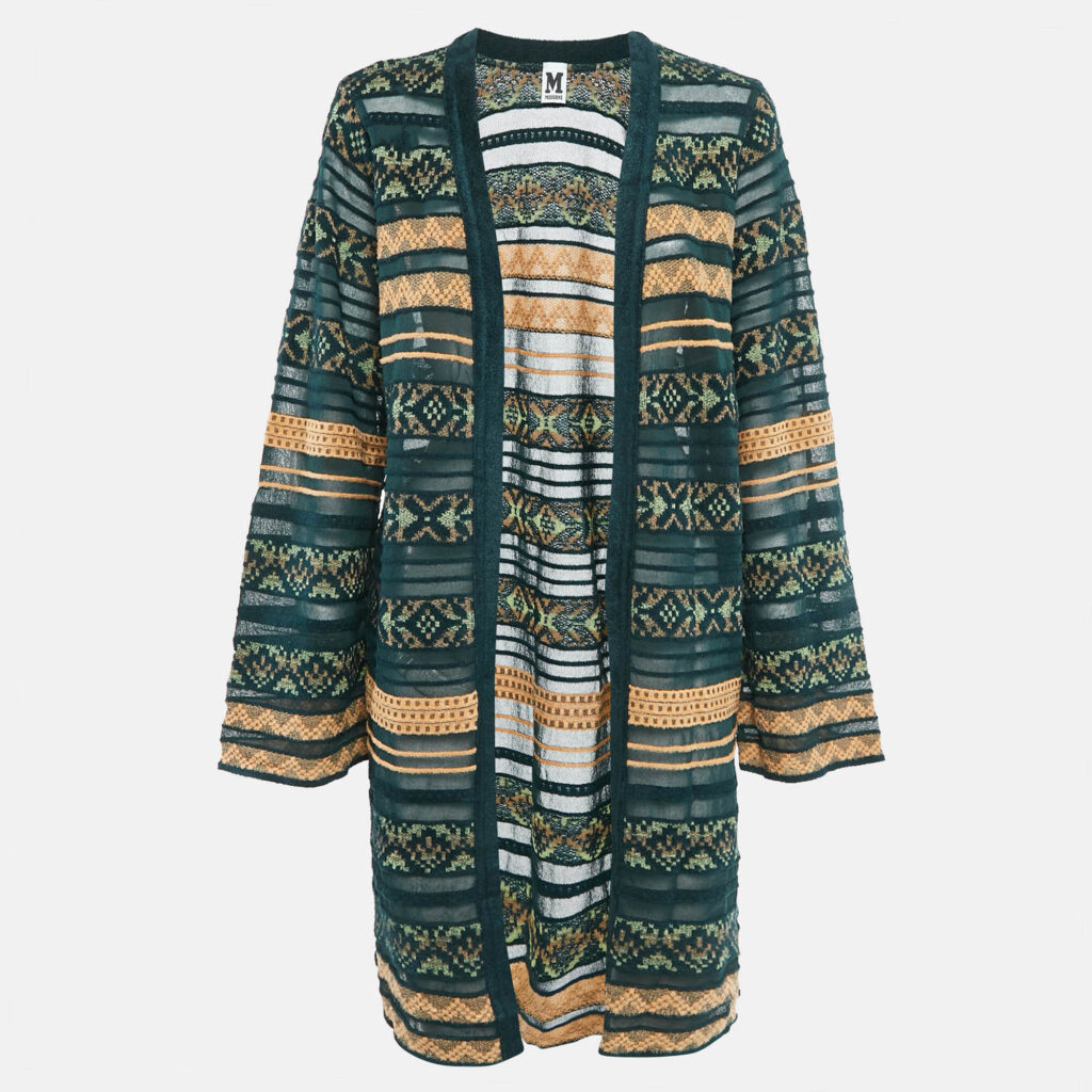 luxury-women-m-missoni-new-clothes-p1136297-005 M Missoni Green Stripe Patterned Knit Open Front Cardigan S