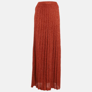 M Missoni Orange Lurex Knit Pleated Maxi Skirt S