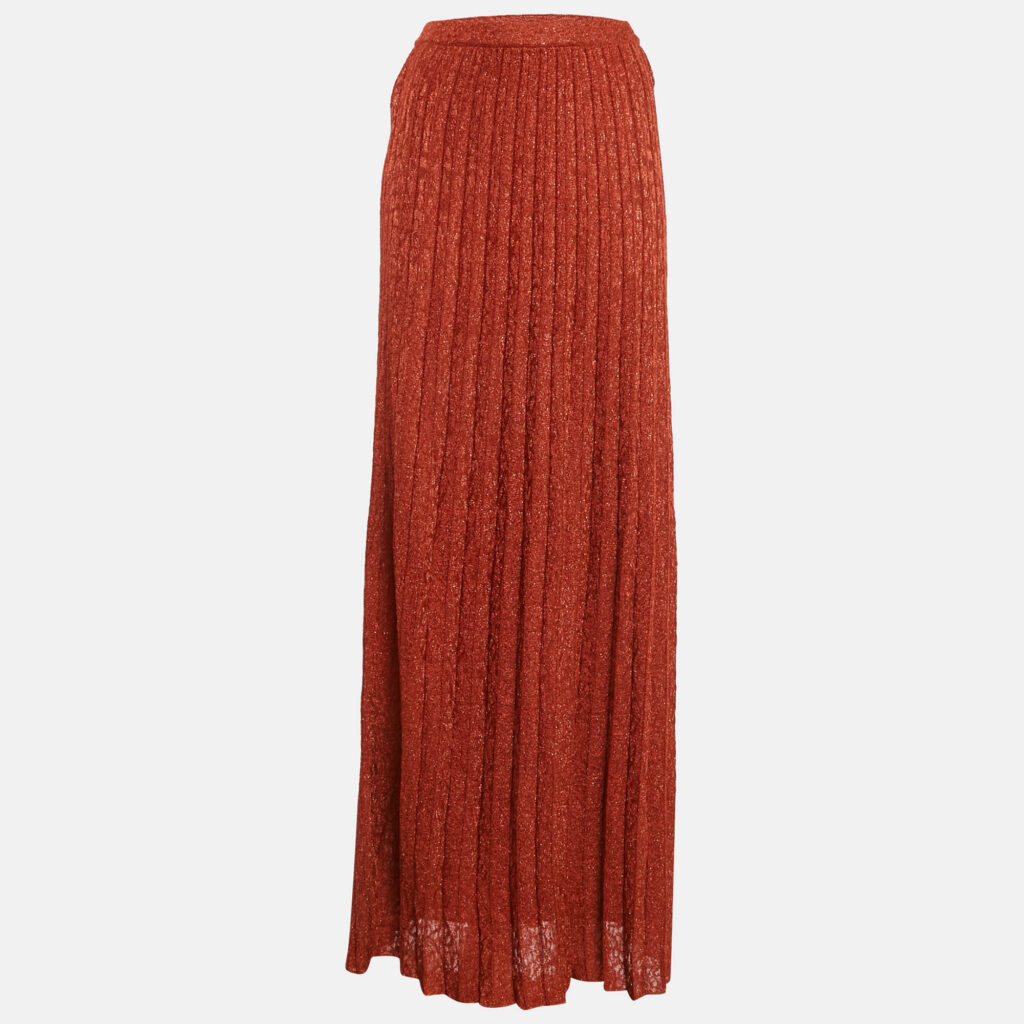 luxury-women-m-missoni-new-clothes-p1136906-001 M Missoni Orange Lurex Knit Pleated Maxi Skirt S