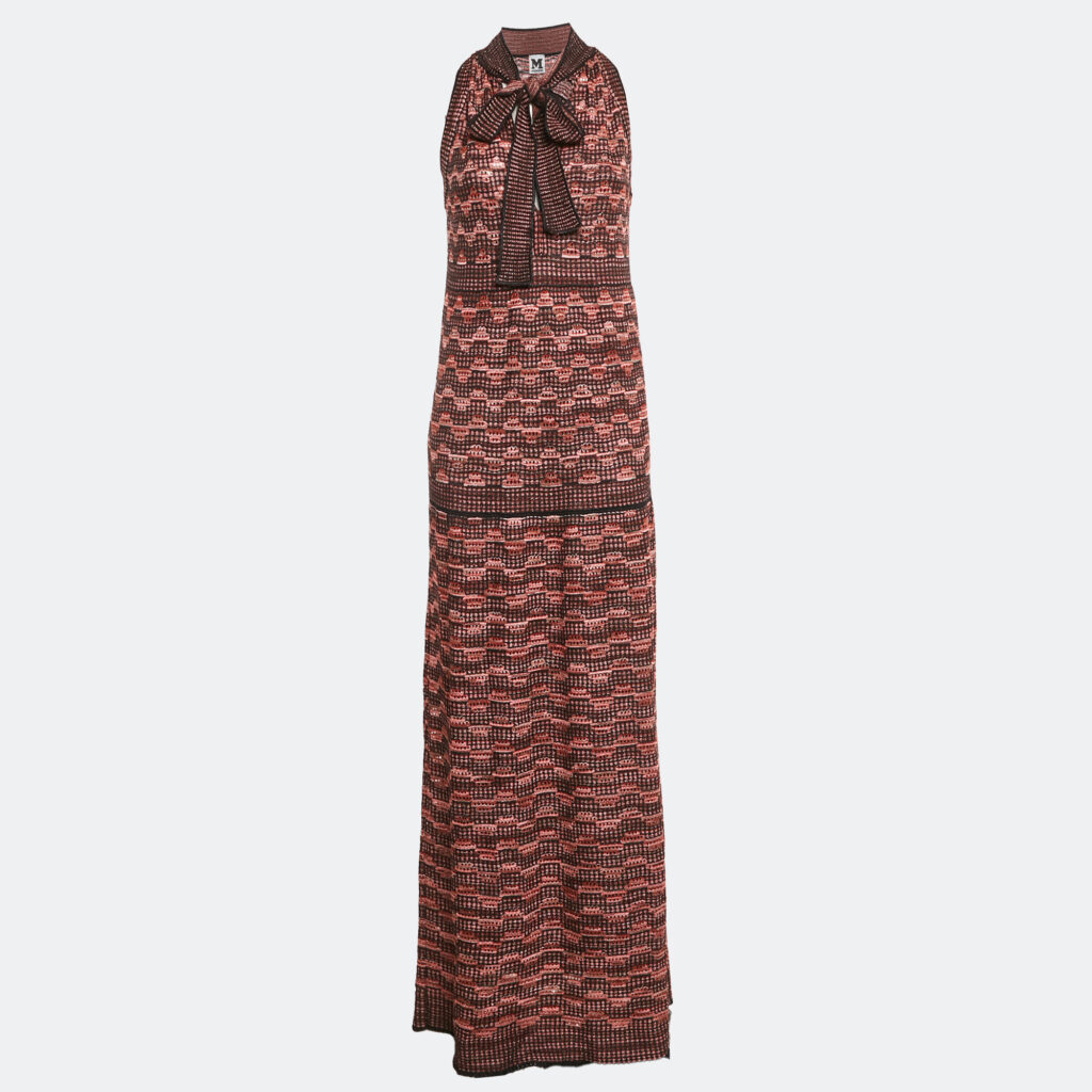 M Missoni Multicolor Patterned Lurex Knit Halter Neck Maxi Dress L