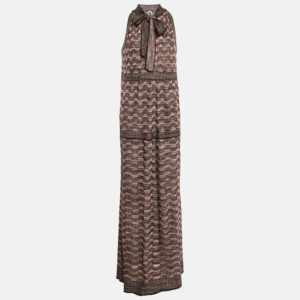 M Missoni Pink/Multicolor Patterned Lurex Knit Halter Neck Maxi Dress L
