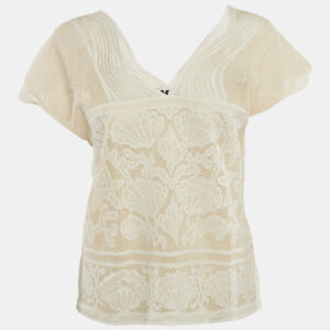 M Missoni White Patterned Lurex Knit V-Neck Top M