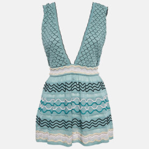 M Missoni Blue Smocked Knit V-Neck Top M