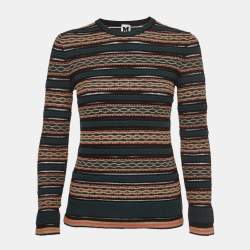 M Missoni Green/Multicolor Patterned Knit Long Sleeve Top M
