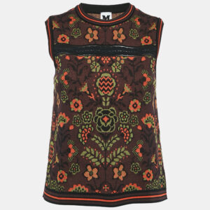 M Missoni  Burgundy/Multicolor Patterned Cotton Knit Sleeveless Top M