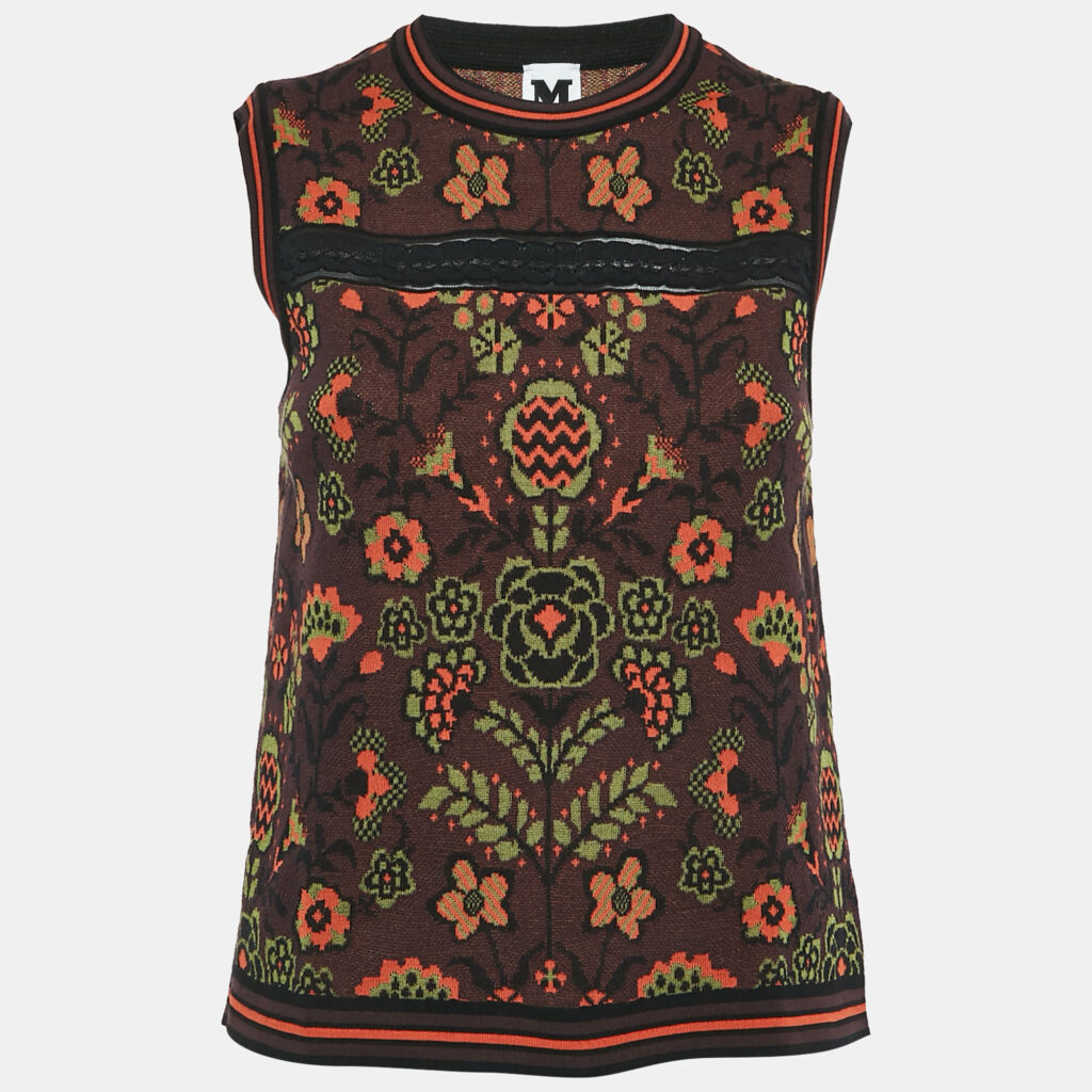 luxury-women-m-missoni-new-clothes-p1137954-002 M Missoni Burgundy/Multicolor Patterned Cotton Knit Sleeveless Top M