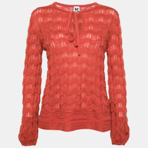 M Missoni Orange Wave Pattern Wool Blend Knit Long Sleeve Top M
