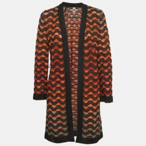 M Missoni Orange/Multicolor Patterned Knit Open Front Cardigan S