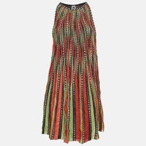 M Missoni Green/Orange Alga and Bubble Pattern Knit A-Line Mini Dress L