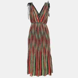 M Missoni Green/Orange Alga and Bubble Pattern Knit Sleeveless Midi Dress M