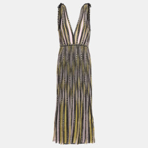 M Missoni Yellow/Black Alga and Bubble Pattern Knit Sleeveless Midi Dress M