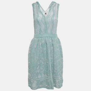 M Missoni Blue Shell Pattern Lurex Knit Flared Midi Dress M
