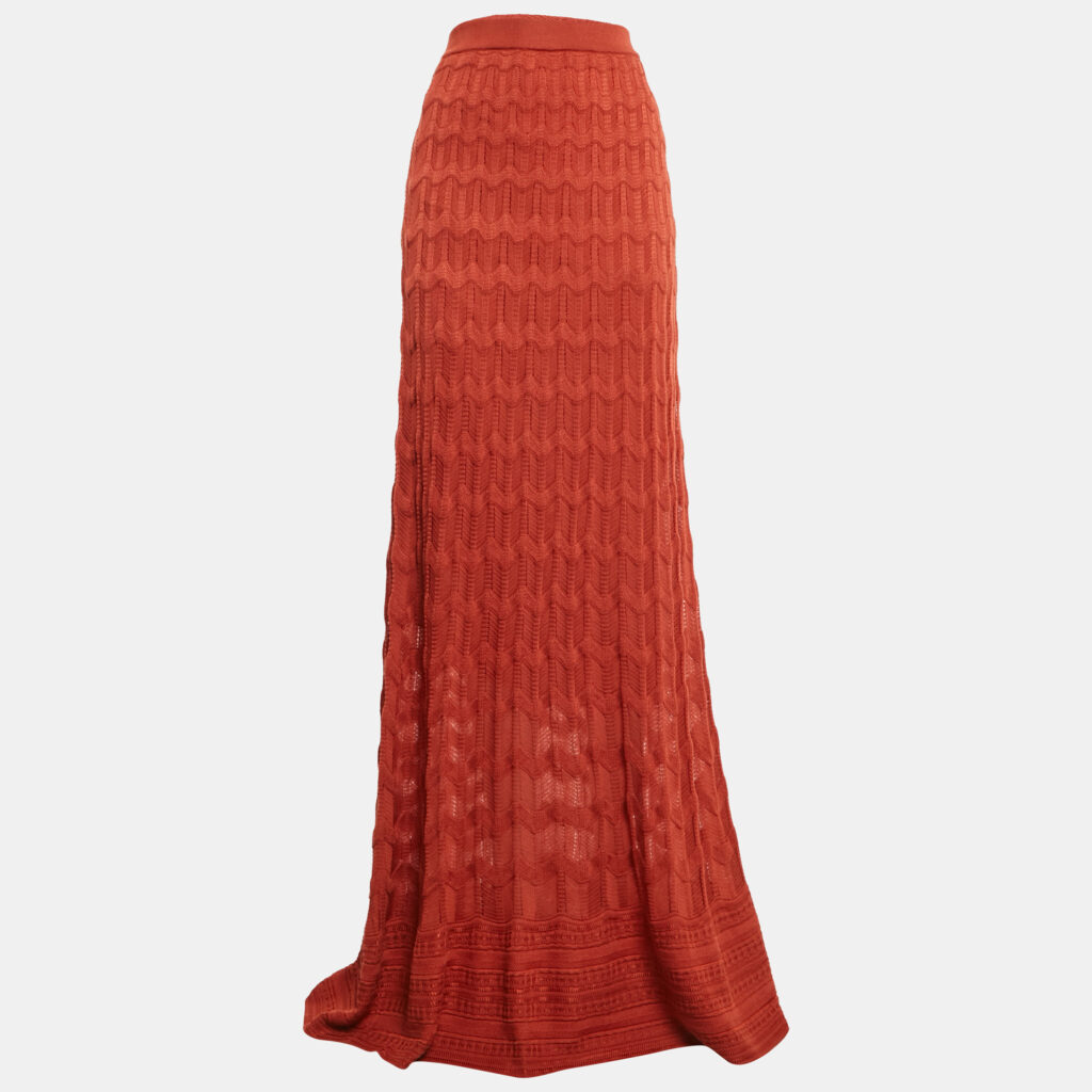 luxury-women-m-missoni-new-clothes-p1138562-008 M Missoni Orange Patterned Knit Maxi Skirt L