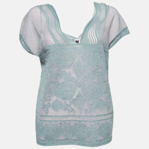 M Missoni Blue Sea Shell Pattern Lurex Knit Cap Sleeve Top M