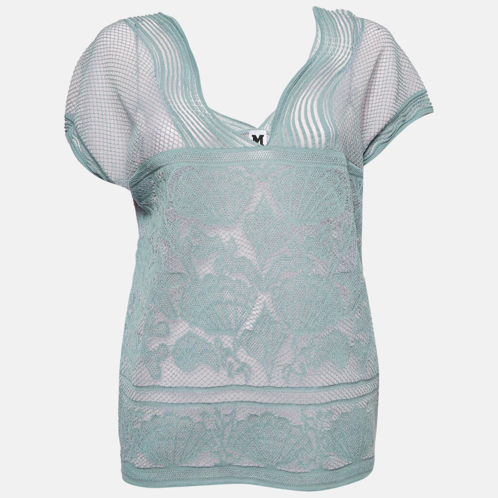 luxury-women-m-missoni-new-clothes-p980575-002 M Missoni Blue Sea Shell Pattern Lurex Knit Cap Sleeve Top M