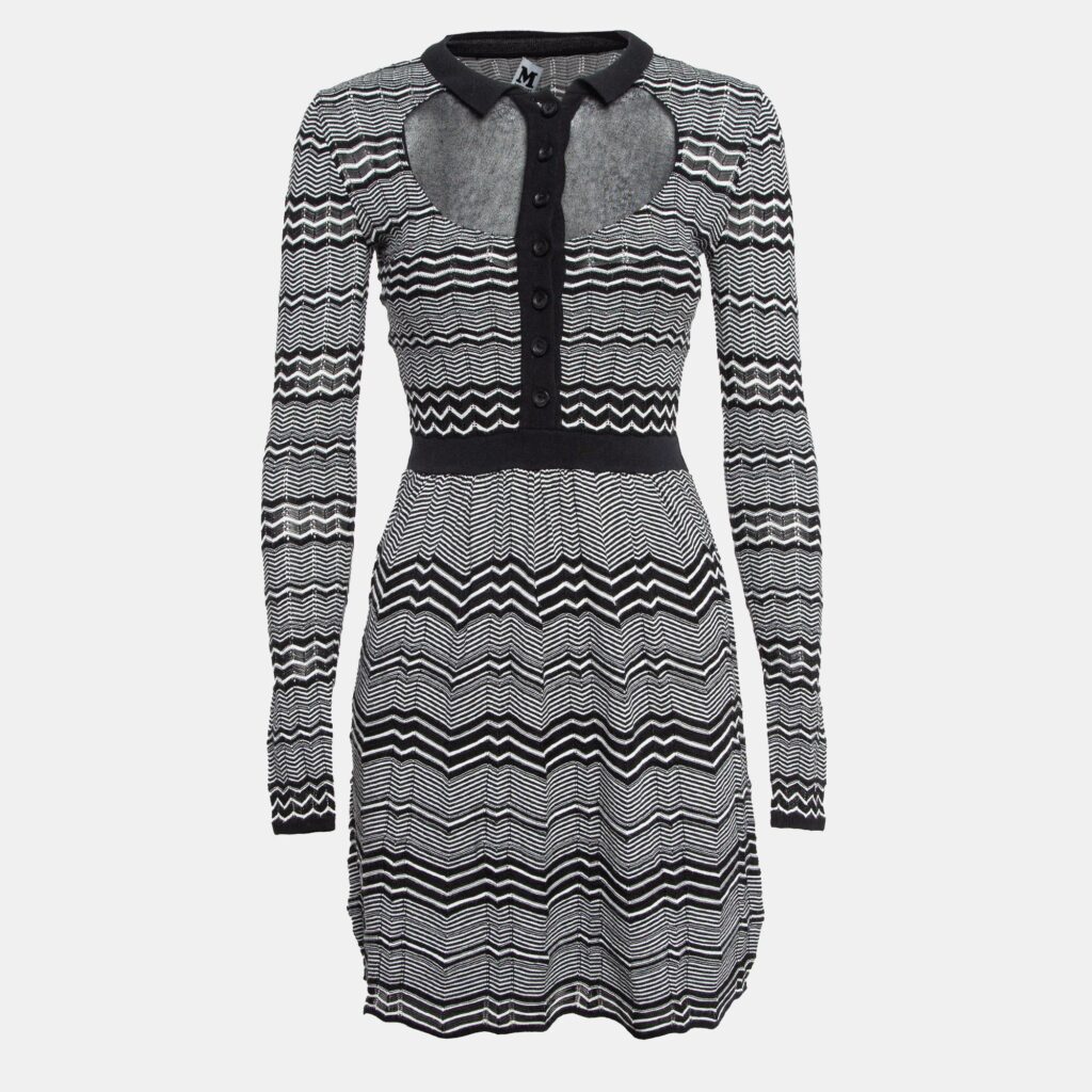 luxury-women-m-missoni-used-clothes-p1039616-001 M Missoni Black/White Patterned Knit Mini Dress S
