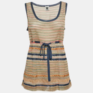 M Missoni Multicolor Lurex Knit Sleeveless Tie-Up Waist Detail Top L