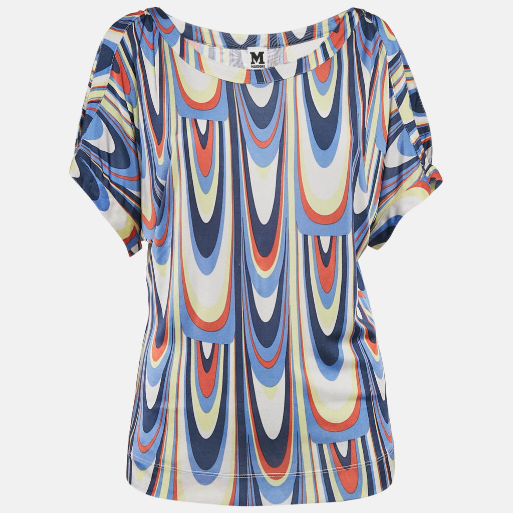luxury-women-m-missoni-used-clothes-p1133857-004 M Missoni Multicolor Printed Jersey Cold-Shoulder Top M