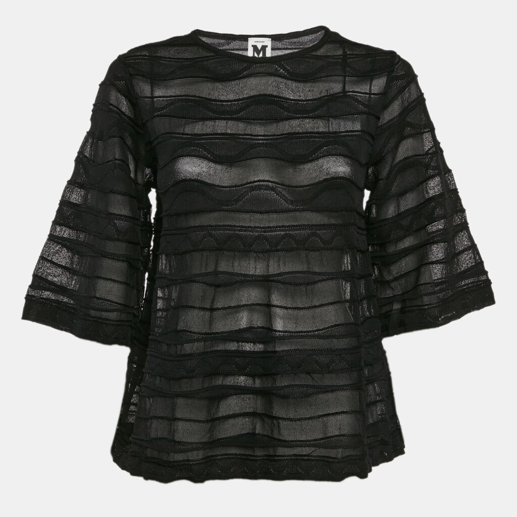 luxury-women-m-missoni-used-clothes-p1136158-001.jpg M Missoni Black Patterned Knit Long Sleeve Top M
