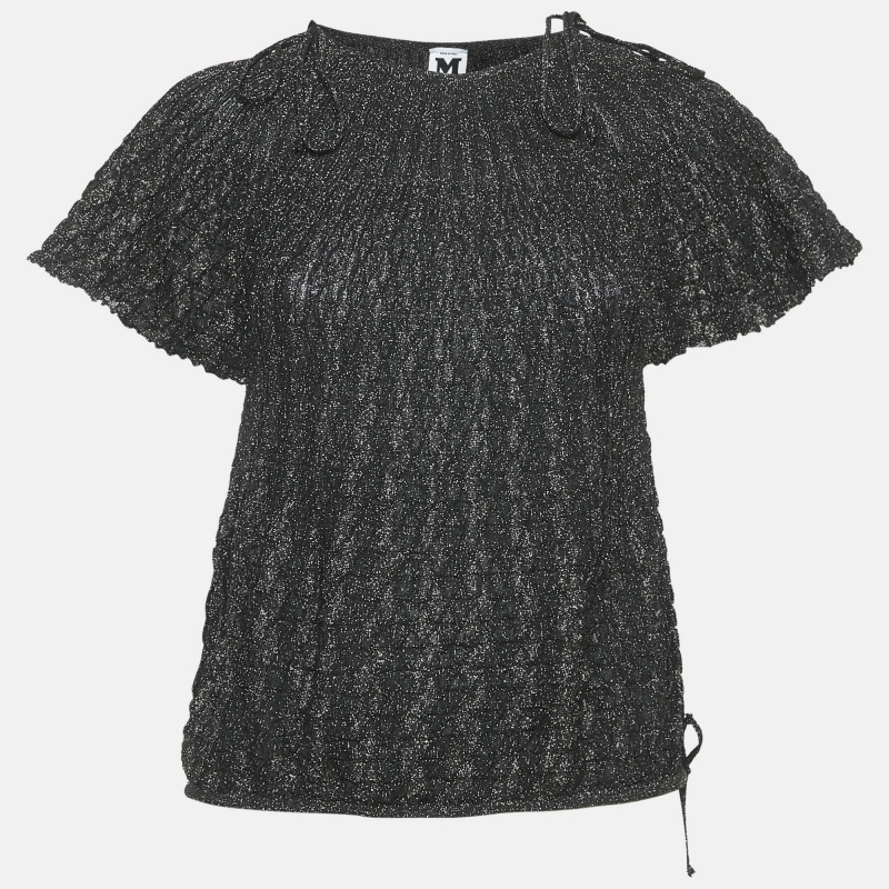 M Missoni Black/Metallic Patterned Lurex Knit Top L