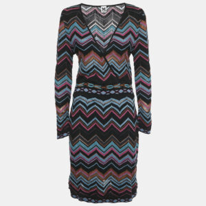 M Missoni  Multicolor Chevron Pattern Knit V-Neck Short Dress L