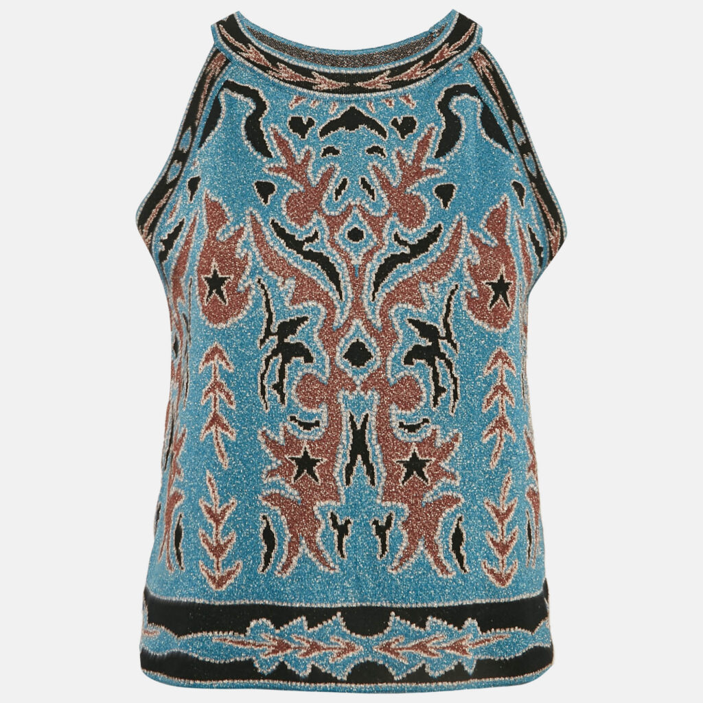 luxury-women-m-missoni-used-clothes-p1149098-001 M Missoni Blue Patterned Lurex Knit Crop Top M