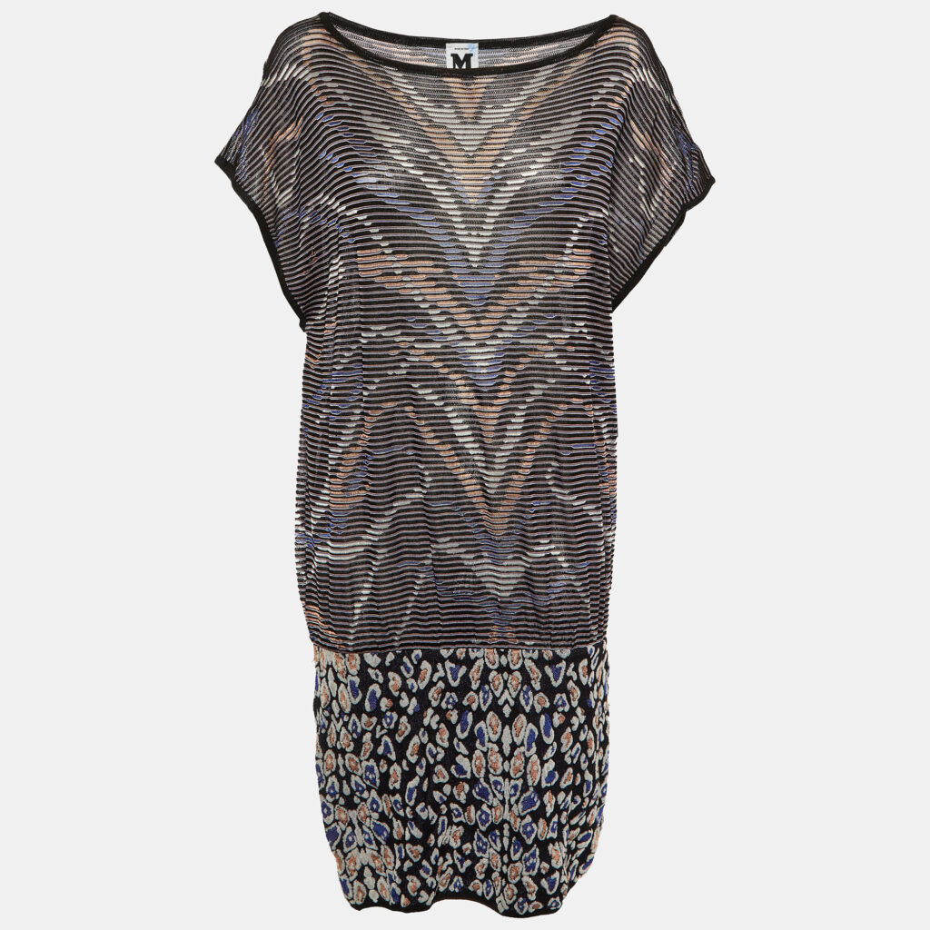 luxury-women-m-missoni-used-clothes-p1149658-001.jpg M Missoni Black Animal Pattern Knit Shift Dress L