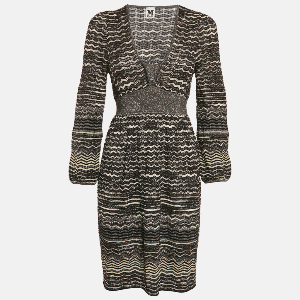 luxury-women-m-missoni-used-clothes-p1164872-001 M Missoni Black Patterned Lurex Knit Mini Dress M
