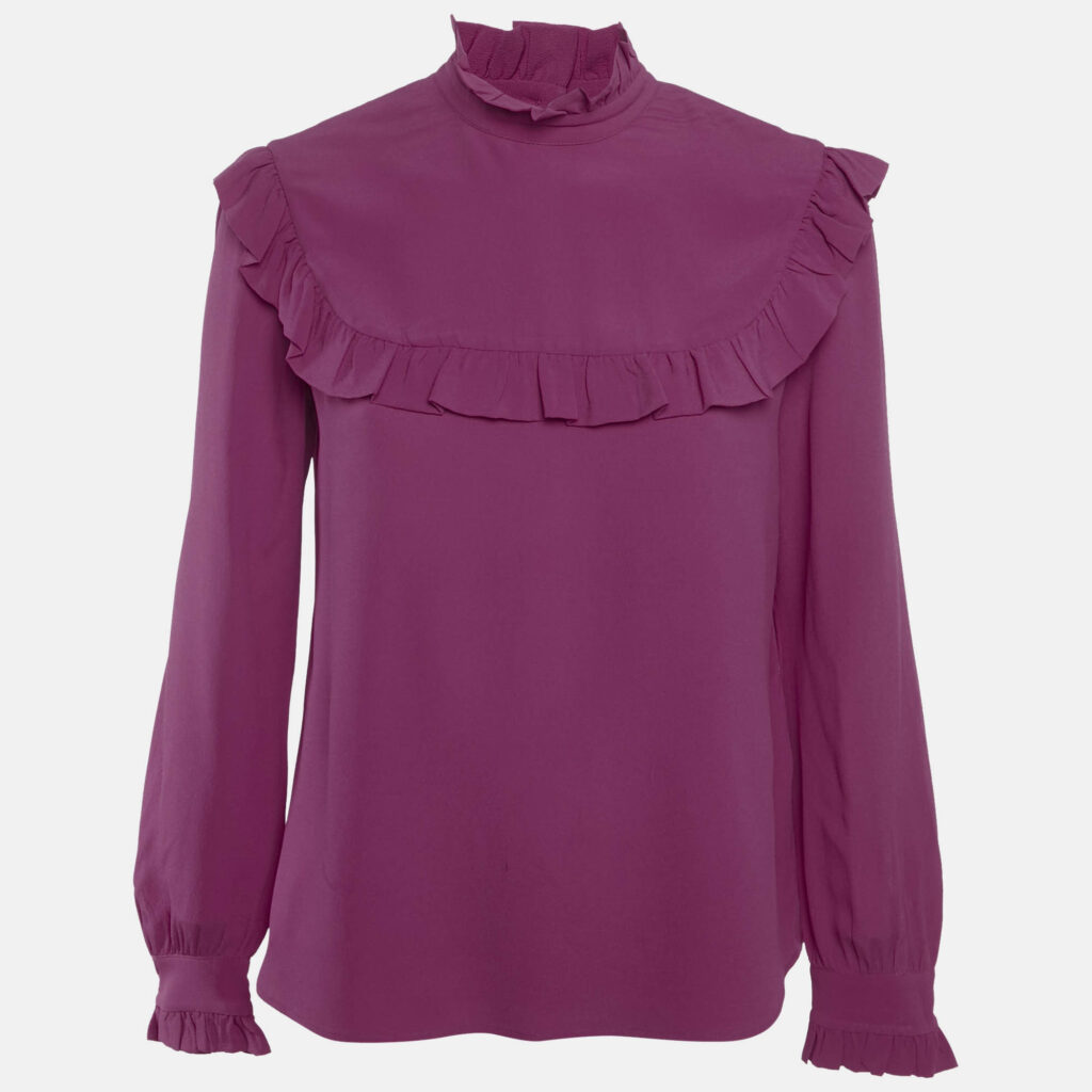 M Missoni Pink Silk Ruffled Long Sleeve Shirt