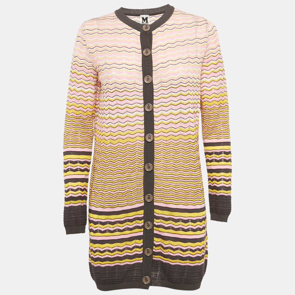 luxury-women-m-missoni-used-clothes-p1168113-005 M Missoni Pink Zig Zag Knit Long Cardigan S