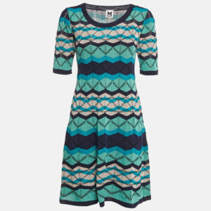 M Missoni Blue Pattered Knit Mini Dress M