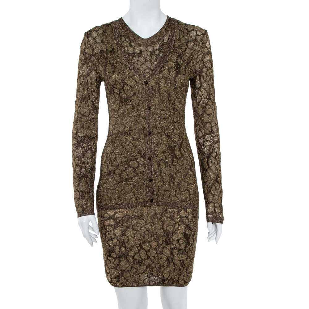 luxury-women-m-missoni-used-clothes-p365127-003 M Missoni Gold Lurex Knit Cardigan & Midi Dress Set S