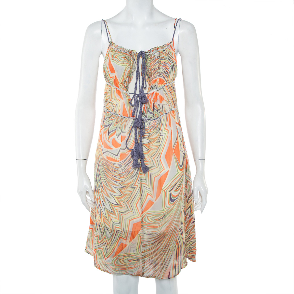 luxury-women-m-missoni-used-clothes-p436835-003 M Missoni Multicolor Printed Silk Sleeveless Tie Detail Midi Dress S