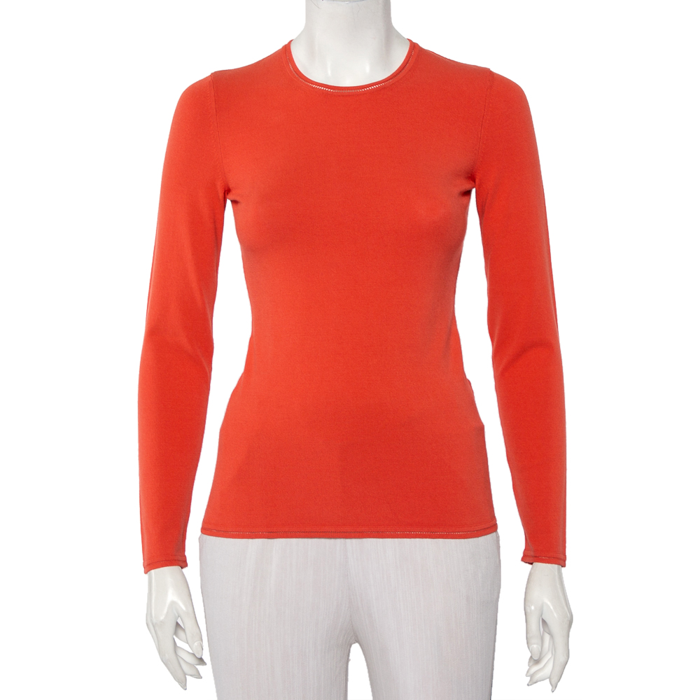 luxury-women-m-missoni-used-clothes-p471666-001 M Missoni Orange Knit Long Sleeve Roundneck T-Shirt M