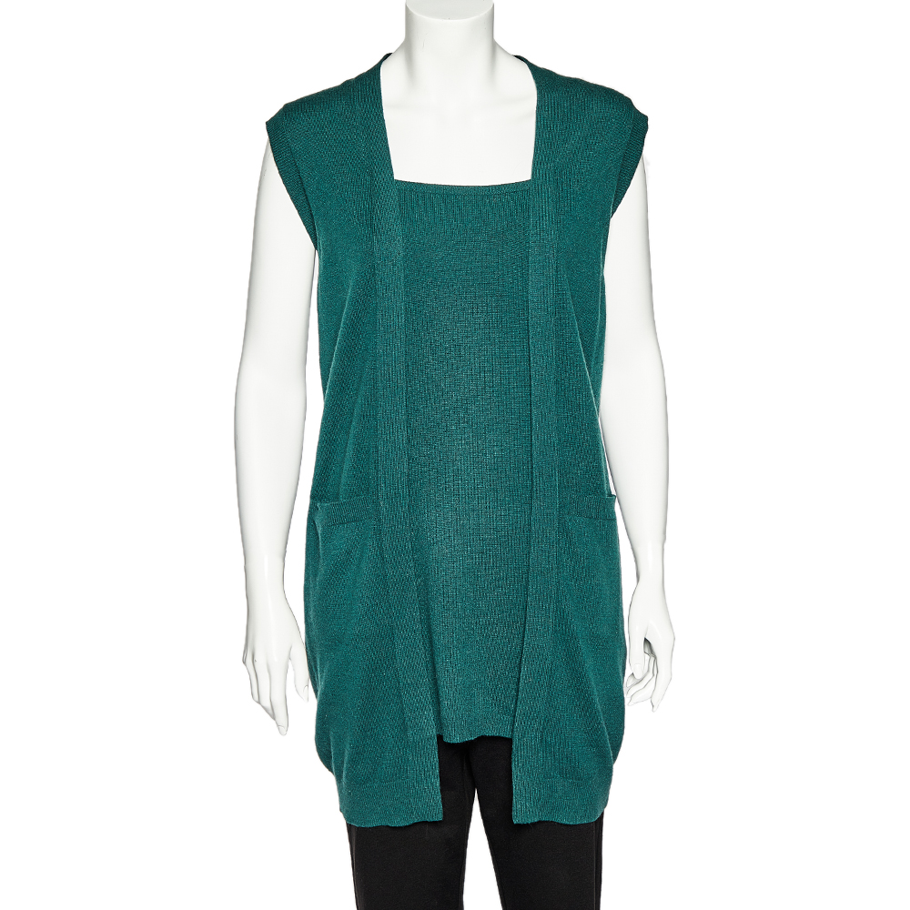 luxury-women-m-missoni-used-clothes-p499816-007 M Missoni Green Merino Wool & Angora Knit Sleeveless Sweater M
