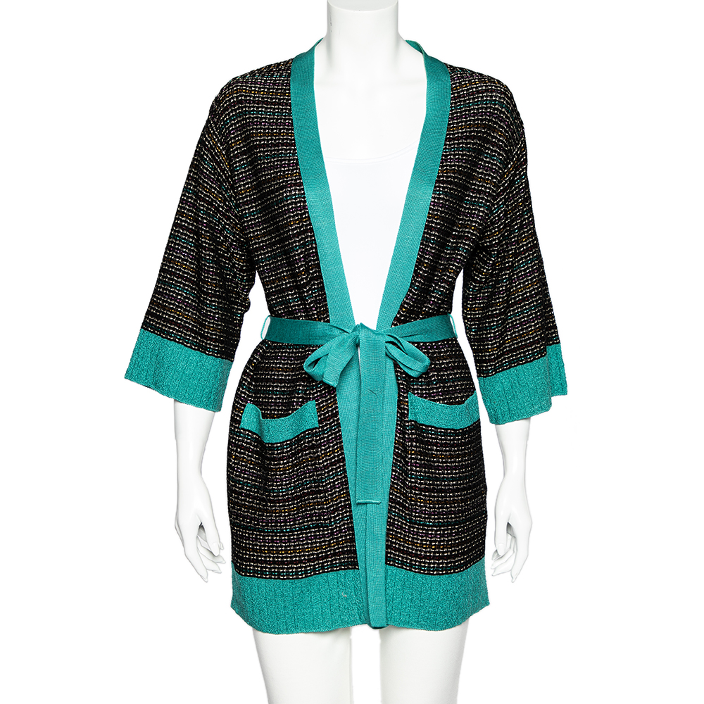luxury-women-m-missoni-used-clothes-p500036-005 M Missoni Black Textured Knit Belted Cardigan M