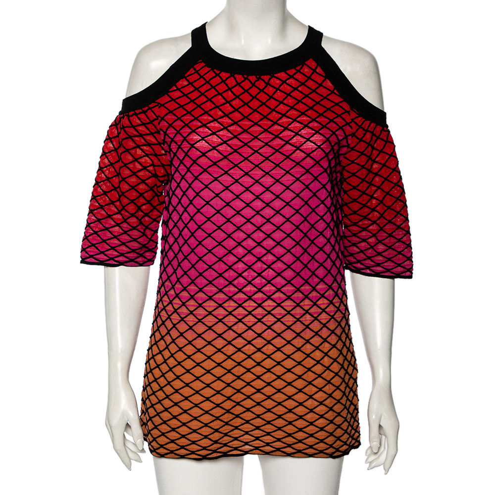 luxury-women-m-missoni-used-clothes-p541132-004-1 M Missoni Multicolor Textured Knit Cold Shoulder Top M