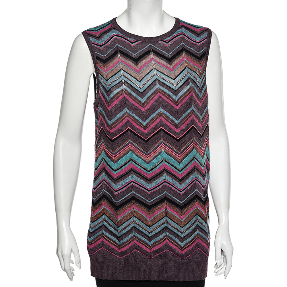luxury-women-m-missoni-used-clothes-p564134-006-1 M Missoni Multicolored Perforated Knit Sleeveless Top XL
