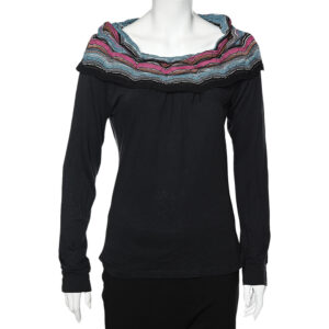 M Missoni Black Cotton Knit Contrast Overlay Detail T-Shirt S