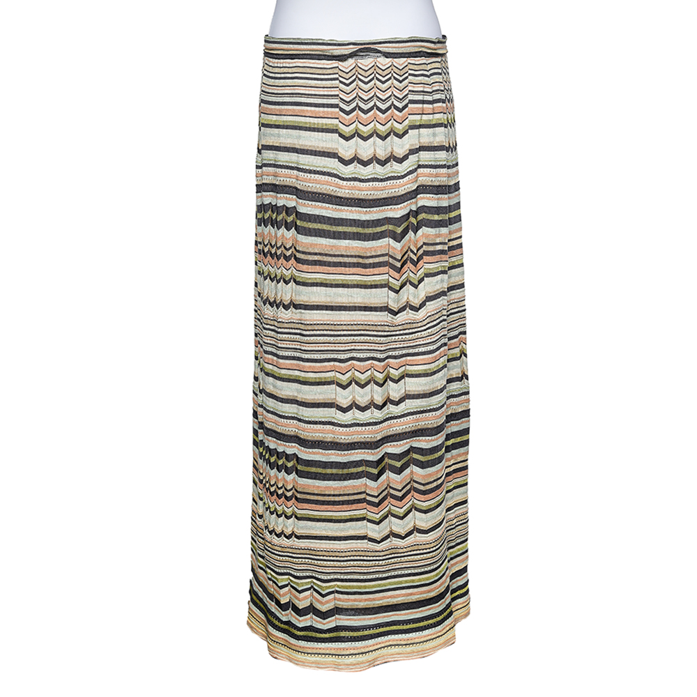 luxury-women-m-missoni-used-clothes-p573642-005-2 M Missoni Multicolored Stripe Perforated Knit Skirt L
